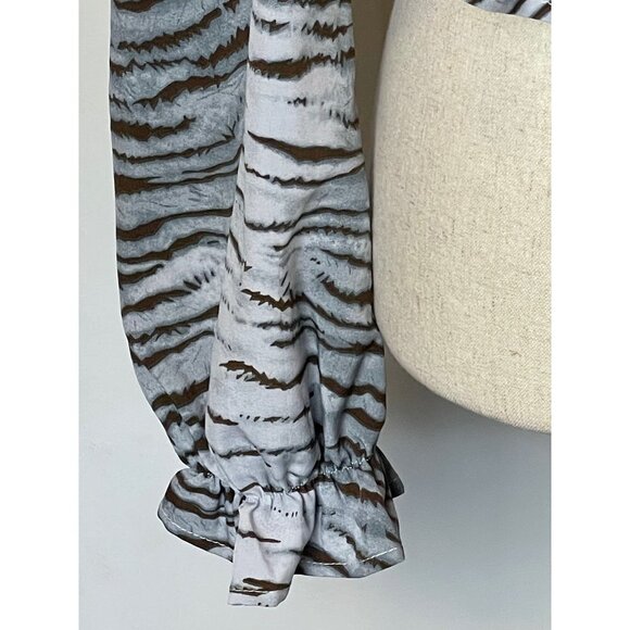 Vintage Havana Blue and Black Animal Print‎ Ruffle Cropped Peplum Blouse XS - Picture 6 of 7